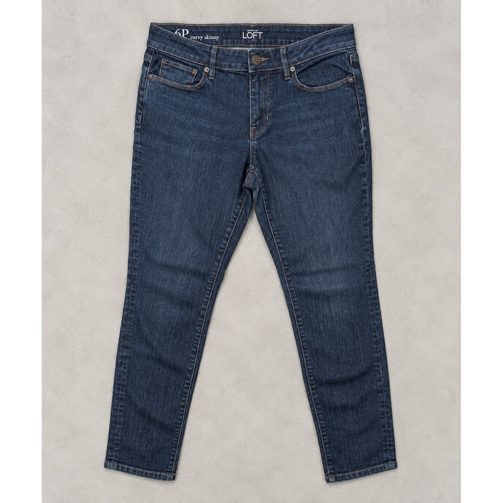 LOFT Curvy Skinny Jeans Womens 6P Dark Wash Blue Denim Petite Minimalist Pants